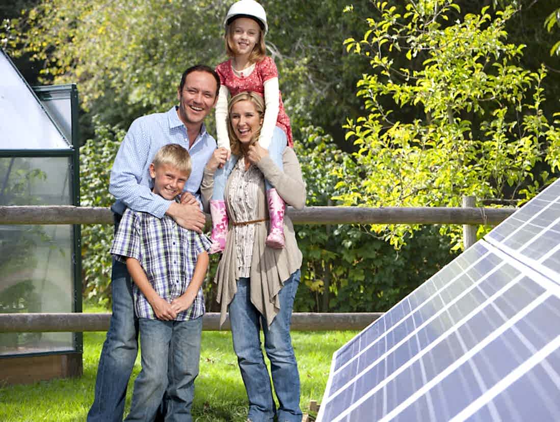 Family with solar panels